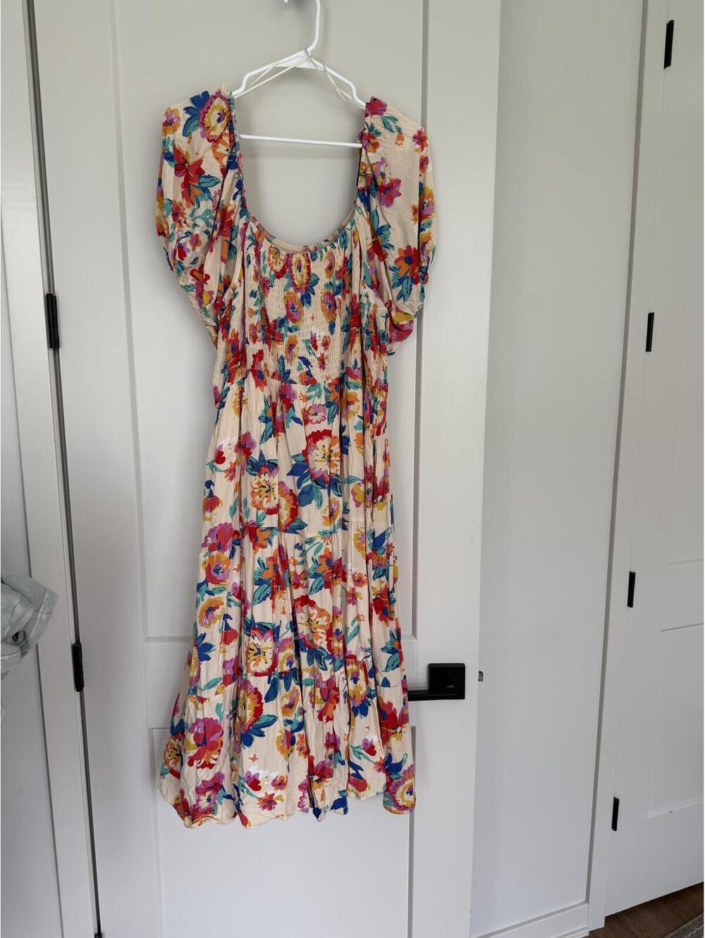 Piper & Scoot Floral Print Midi Dress with Puff Sleeves